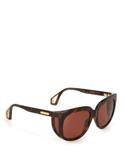 Shop Gucci Pinkish Lens Over Sunglasses In Brown
