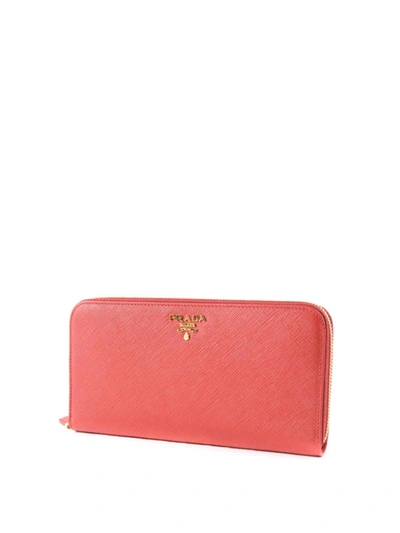 Prada Saffiano Leather Zip Around Wallet In Red