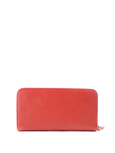 Prada Saffiano Leather Zip Around Wallet In Red