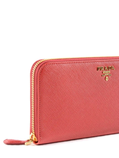 Prada Saffiano Leather Zip Around Wallet In Red