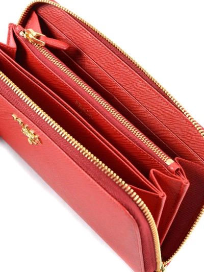 Prada Saffiano Leather Zip Around Wallet In Red