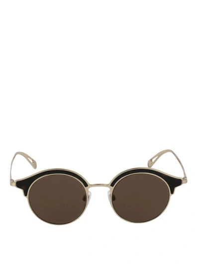 Shop Giorgio Armani Brown Lens Golden Metal Sunglasses
