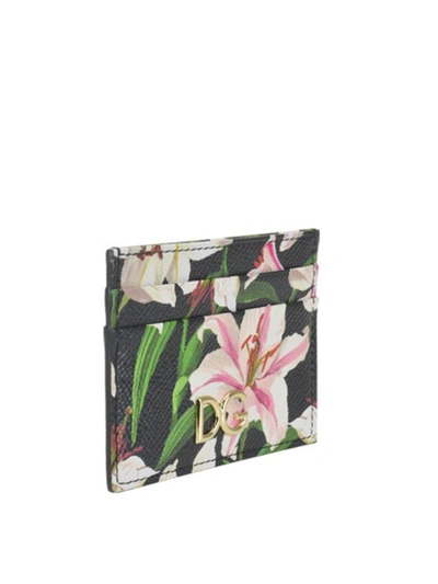 Shop Dolce & Gabbana Lilium Print Leather Card Holder In Multicolour