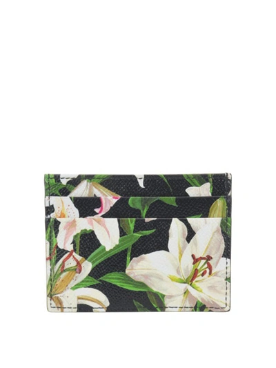 Shop Dolce & Gabbana Lilium Print Leather Card Holder In Multicolour