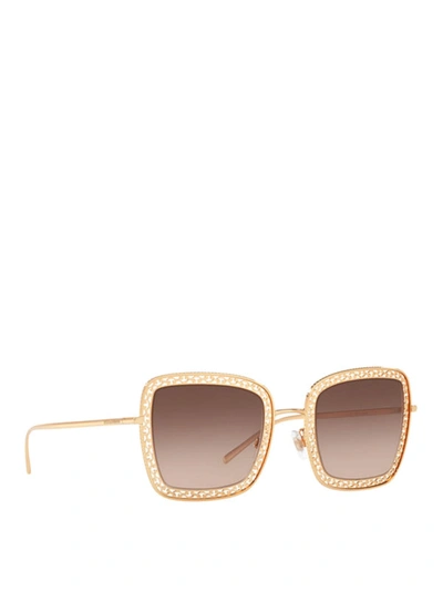 Shop Dolce & Gabbana Embellished Frame Square Sunglasses In Gold