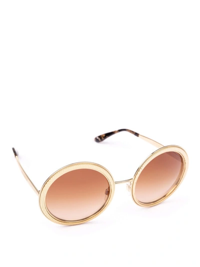 Shop Dolce & Gabbana Engraved Gold-tone Metal Round Sunglasses