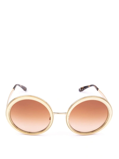 Shop Dolce & Gabbana Engraved Gold-tone Metal Round Sunglasses