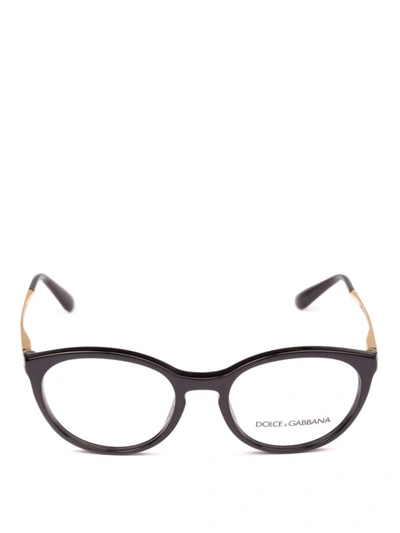 Shop Dolce & Gabbana Black Optical Glasses With Gold-tone Temples