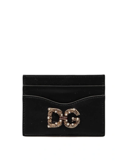 Shop Dolce & Gabbana Dg Amore Logo Leather Card Holder In Black