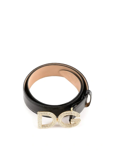 Shop Dolce & Gabbana Iguana Print Leather Jeweled Belt In Black