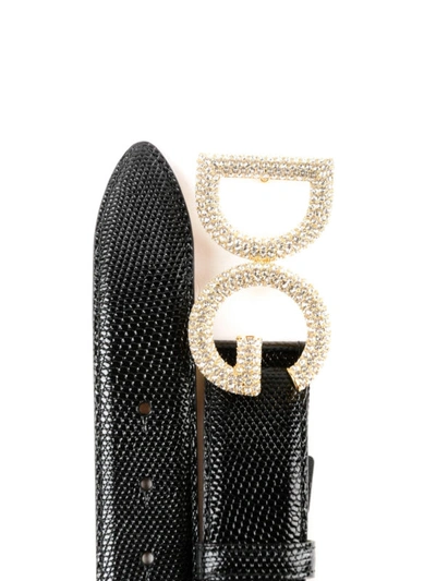 Shop Dolce & Gabbana Iguana Print Leather Jeweled Belt In Black
