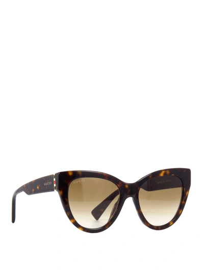 Shop Gucci Tricolour Hinge Cat-eye Sunglasses In Dark Brown