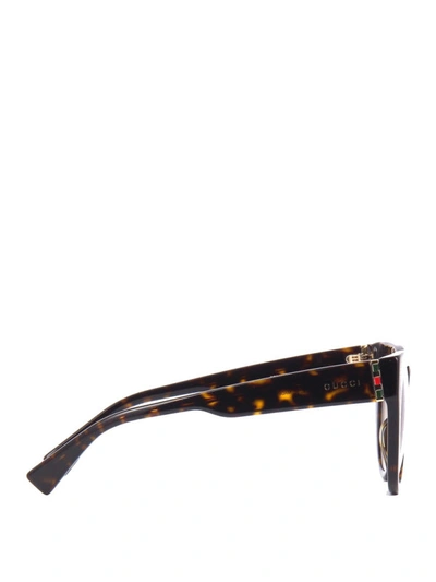 Shop Gucci Tricolour Hinge Cat-eye Sunglasses In Dark Brown