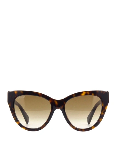 Shop Gucci Tricolour Hinge Cat-eye Sunglasses In Dark Brown