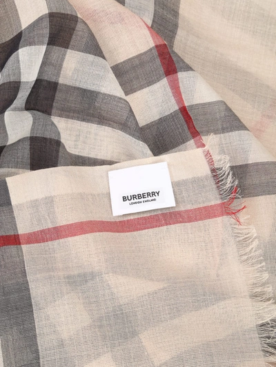 Shop Burberry Tartan Wool And Silk Gauze Scarf In Beige