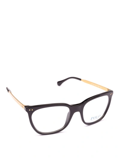 Shop Polo Ralph Lauren Black Acetate And Metal Frame Squared Glasses