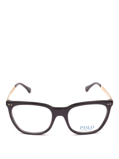 Shop Polo Ralph Lauren Black Acetate And Metal Frame Squared Glasses