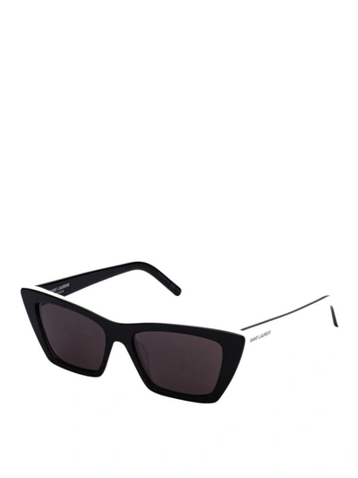 Shop Saint Laurent Black And White Cat-eye Sunglasses