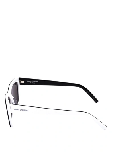 Shop Saint Laurent Black And White Cat-eye Sunglasses