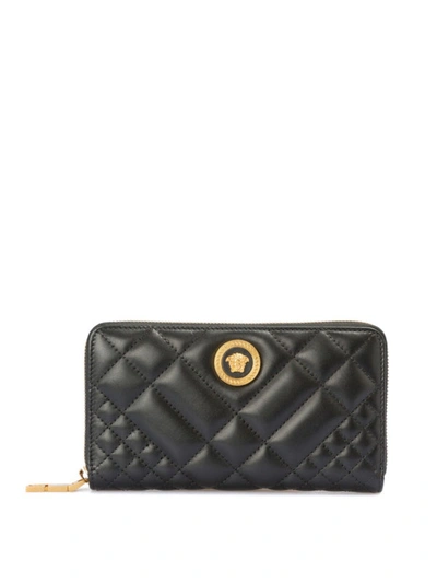 Shop Versace Medusa Head Logo Quilted Leather Wallet In Black