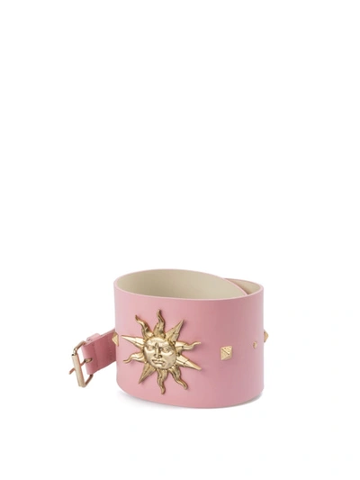 Shop Fausto Puglisi Gold-tone Sun And Studded Leather Belt In Pink