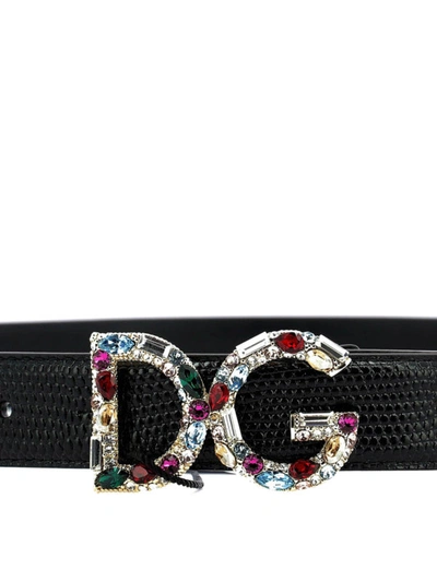 Shop Dolce & Gabbana Logo Buckle Textured Leather Belt In Black