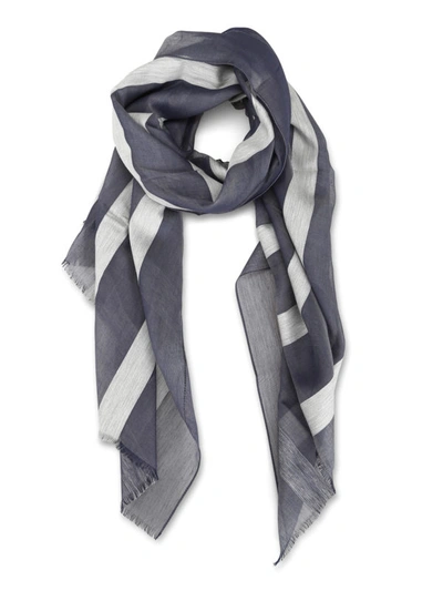 Shop Fabiana Filippi Blue And Grey Striped Silk Blend Scarf