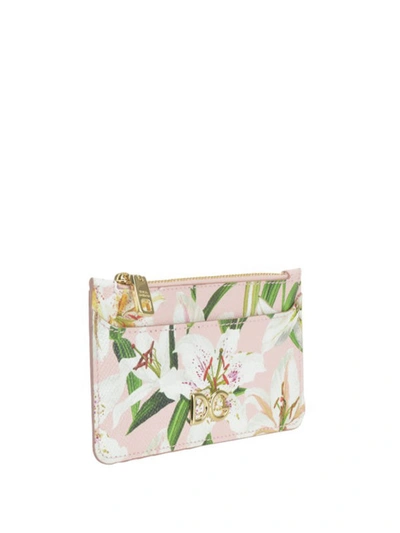 Shop Dolce & Gabbana Lilium Print Leather Top Zip Card Holder In Light Pink