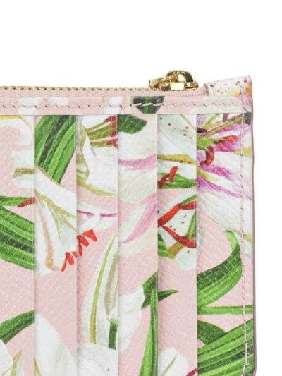 Shop Dolce & Gabbana Lilium Print Leather Top Zip Card Holder In Light Pink