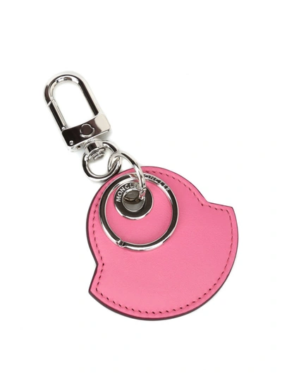 Shop Moncler Charm5 Pink And Burgundy Leather Key Holder