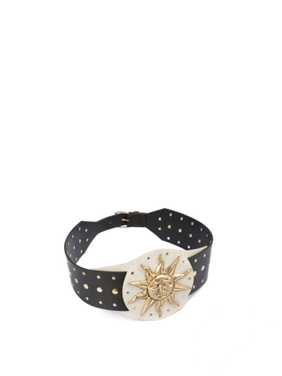 Shop Fausto Puglisi Gold-tone Sun Plaque And Studded Leather Belt