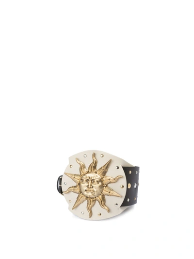 Shop Fausto Puglisi Gold-tone Sun Plaque And Studded Leather Belt