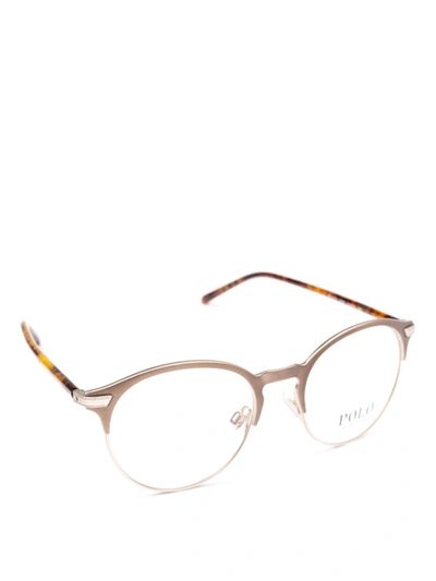 Shop Polo Ralph Lauren Metal And Tortoise Acetate Half Frame Glasses In Metallic