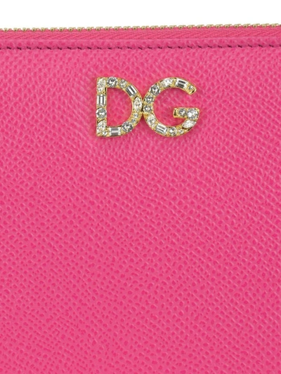 Shop Dolce & Gabbana Crystal Dg Dauphine Leather Zip Around Wallet In Pink