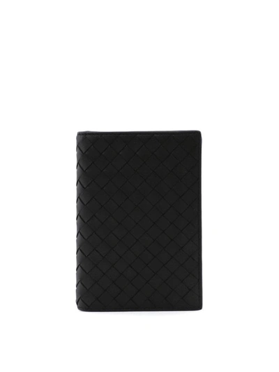 Shop Bottega Veneta Intrecciato Black Leather Passport Holder