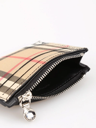 Shop Burberry Tartan Top Zip Card Case In Dark Beige