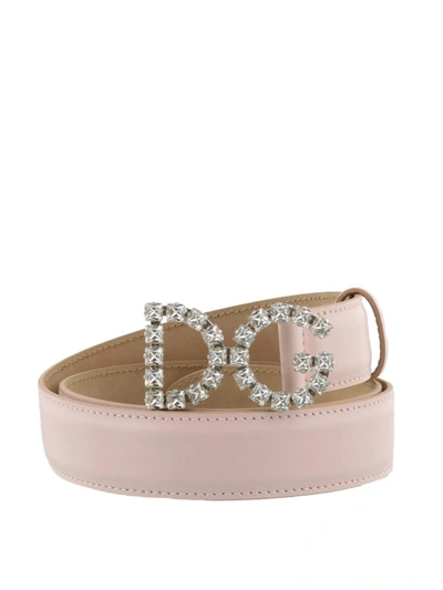 Shop Dolce & Gabbana Crystal Buckle Calf Leather Belt In Light Pink