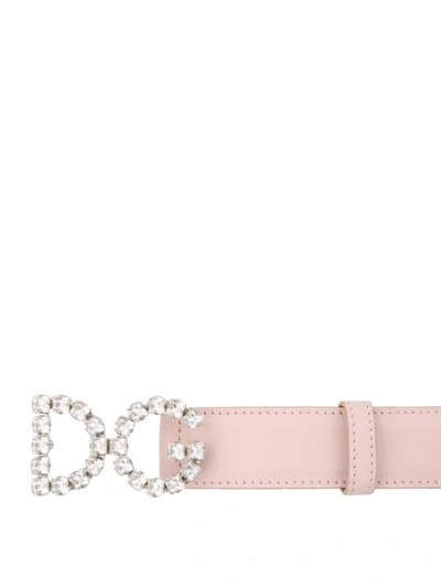 Shop Dolce & Gabbana Crystal Buckle Calf Leather Belt In Light Pink