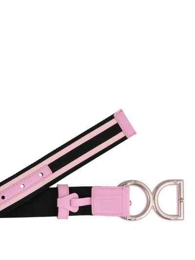 Shop Dolce & Gabbana Logo Webbing Belt With Pink Leather Details