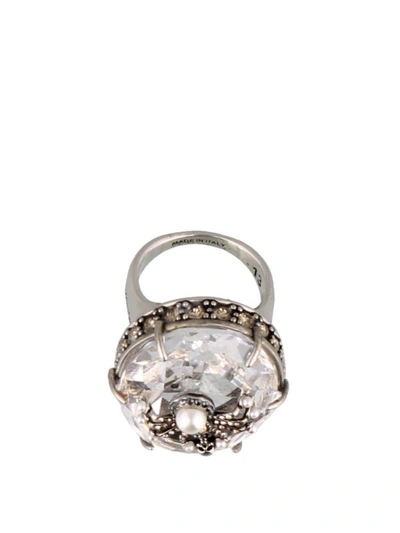 Shop Alexander Mcqueen Spider Crystal Detailed Ring In Silver