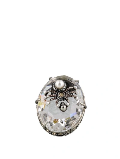Shop Alexander Mcqueen Spider Crystal Detailed Ring In Silver