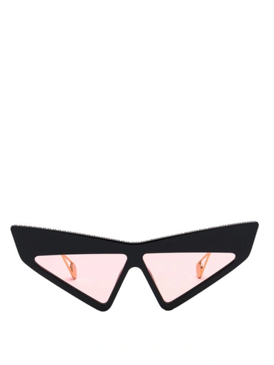 Shop Gucci Black Mask-frame Rhinestone Sunglasses