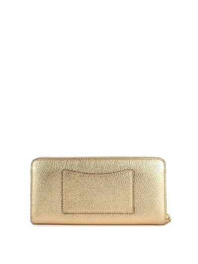 Shop Michael Kors Mercer Logo Detailed Hammered Leather Wallet In Gold