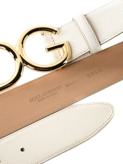 Shop Dolce & Gabbana Gold-tone Dg Buckle Leather Belt In White
