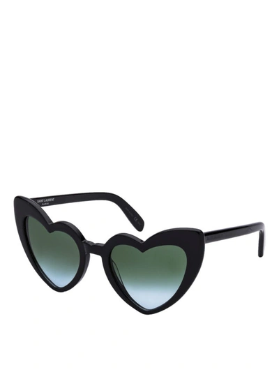 Shop Saint Laurent Lou Lou Heart Shaped Black Sunglasses
