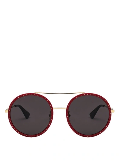 Shop Gucci Round Sunglasses With Crystal Applications In Red