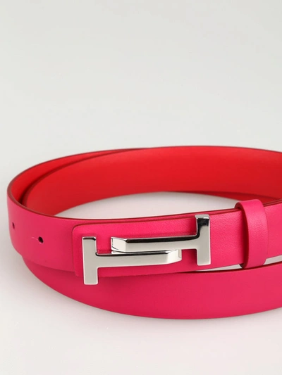 Shop Tod's Double T Reversible Leather Belt In Red