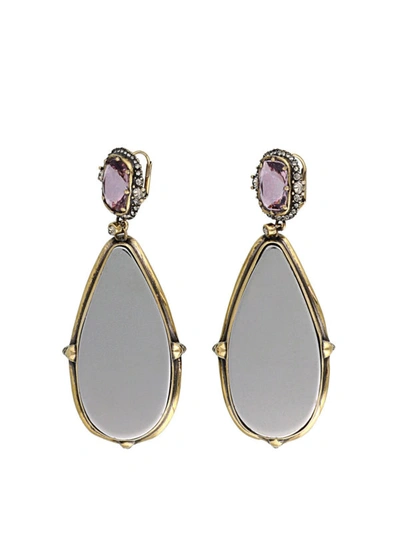 Shop Alexander Mcqueen Frame Pendant Earrings With Crystals In Gold