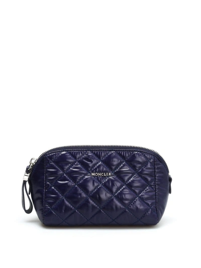 Shop Moncler Medium Quilted Beauty Case In Blue