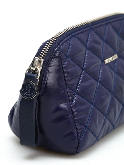 Shop Moncler Medium Quilted Beauty Case In Blue